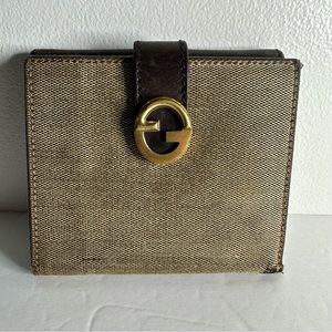 Gucci Rare Canvas & Leather Interlocking GG Compact Bifold Wallet Beige/Brown